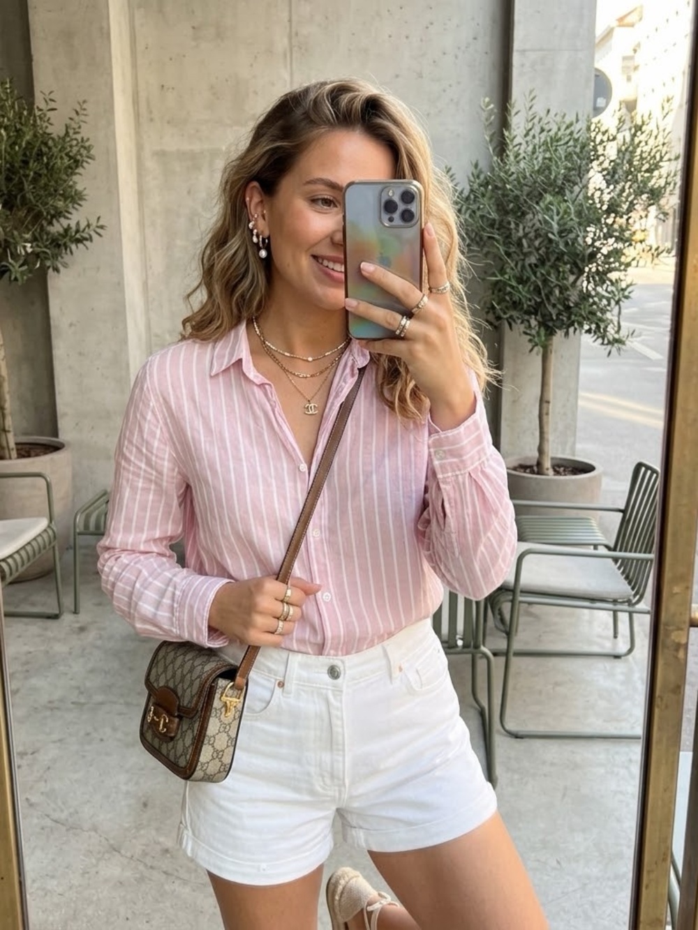 H&M Pink & White Striped Button-Down Shirt